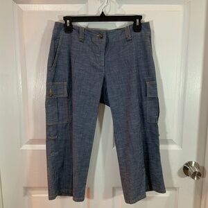 Trina Turk Blue Denim Cargo Capri Short Pants Size 8